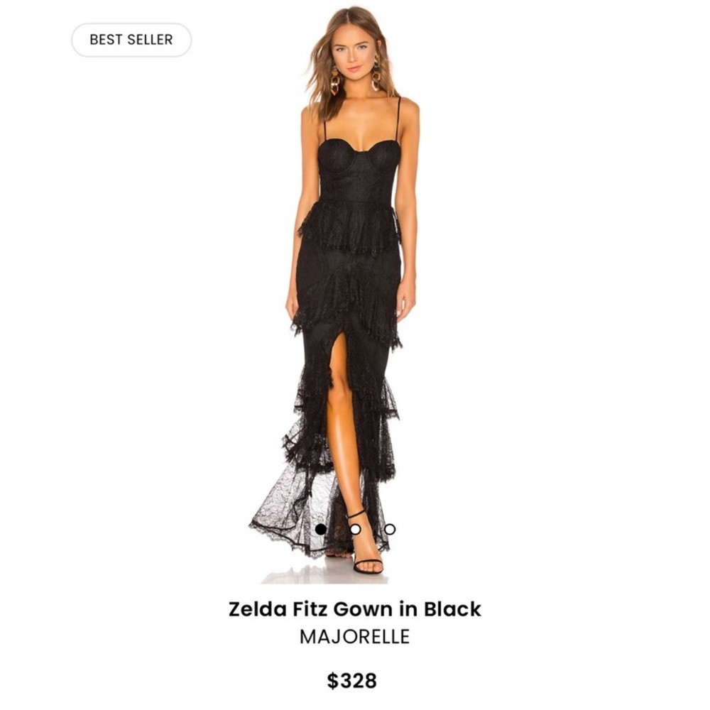 MAJORELLE Black Bustier Tiered Gown for Wedding Guest